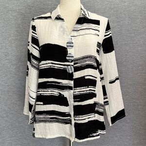 Habitat Lagenlook Tunic Top S Black White Abstract Oversized Buttons Funky Artsy